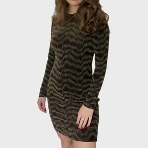 Boston Proper Black Gold Glittery Bodycon Dress Womens Size M Party Mobwife